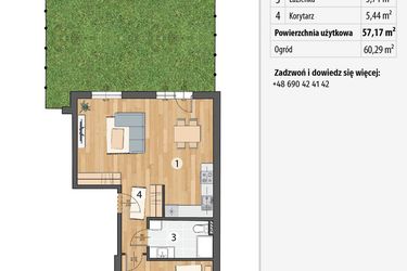 Rzut - Mieszkanie na sprzedaż 2 pokoje o powierzchni 57,17 m² - numer G2-03 w Smolec pod Wrocławem Dobry Deweloper Milo