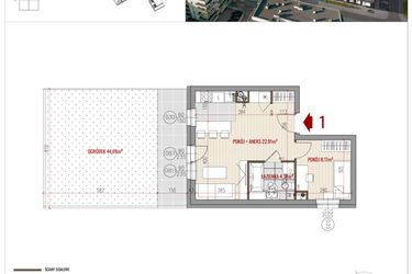 Rzut - Mieszkanie na sprzedaż 2 pokoje o powierzchni 35,42 m² - numer 1 w HUZAR B3