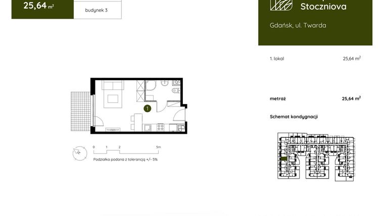 Rzut - Mieszkanie na sprzedaż 1 pokój o powierzchni 25,64 m² - numer 3.A.0.07 w Murapol Stoczniova
