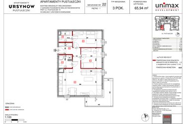 Rzut - Mieszkanie na sprzedaż 3 pokoje o powierzchni 65,94 m² - numer M22 w Apartamenty Pustułeczki