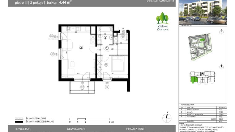 Rzut - Mieszkanie na sprzedaż 2 pokoje o powierzchni 50,85 m² - numer 1C.23 w Zielone Zamienie XI