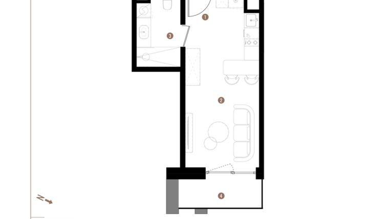 Rzut - Mieszkanie na sprzedaż 1 pokój o powierzchni 25,72 m² - numer A2.7.06 w Apartamenty Grundmanna
