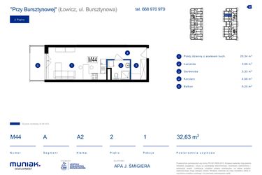 Rzut - Mieszkanie na sprzedaż 1 pokój o powierzchni 32,63 m² - numer 44A w Przy Bursztynowej