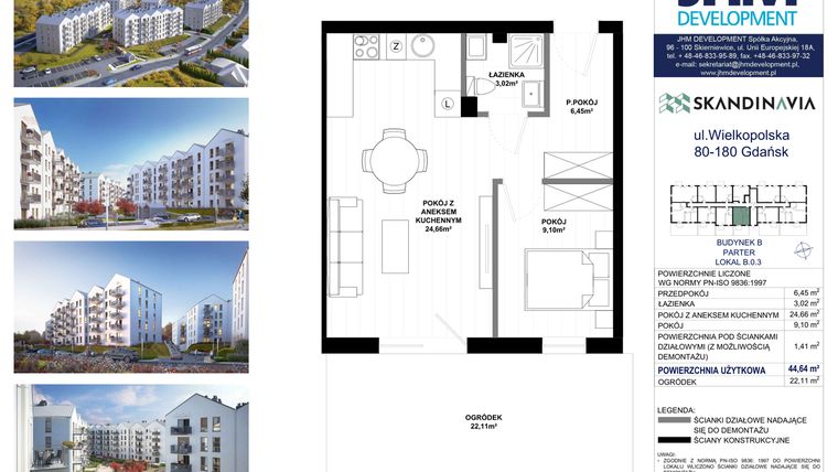 Rzut - Mieszkanie na sprzedaż 2 pokoje o powierzchni 44,64 m² - numer B.0.3 w Skandinavia