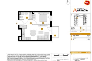 Rzut - Mieszkanie na sprzedaż 2 pokoje o powierzchni 37,02 m² - numer B1.19 w Osiedle Arkadia etap 2