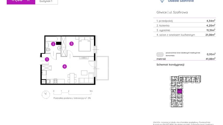 Rzut - Mieszkanie na sprzedaż 2 pokoje o powierzchni 41,88 m² - numer 1.A.1.03 w Murapol Osiedle Szafirove II