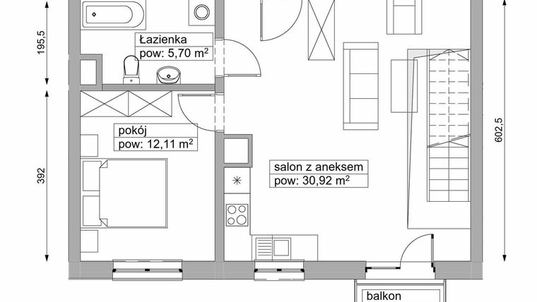 Rzut - Mieszkanie na sprzedaż 2 pokoje o powierzchni 67,22 m² - numer B/2/29 w Małe Wojszyce