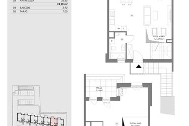 Rzut - Mieszkanie na sprzedaż 2 pokoje o powierzchni 74,2 m² - numer 16A.2 w Przystań Sobieszewo