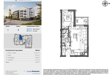 Rzut - Mieszkanie na sprzedaż 2 pokoje o powierzchni 38,33 m² - numer 5 w Balantia