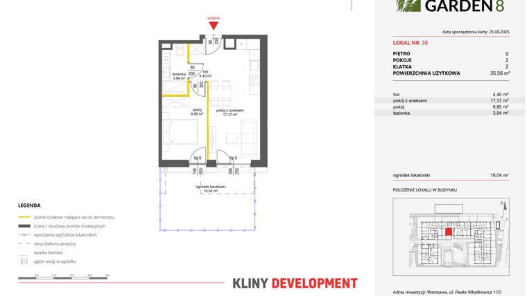 Rzut - Mieszkanie na sprzedaż 2 pokoje o powierzchni 35,56 m² - numer 38 w Nova Viva Garden 8