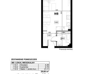 Rzut - Mieszkanie na sprzedaż 1 pokój o powierzchni 29,68 m² - numer M8 w Miejska Premium II