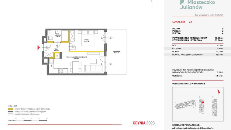 Rzut - Mieszkanie na sprzedaż 2 pokoje o powierzchni 40,68 m² - numer 73 w Miasteczko Julianów