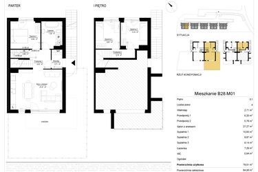 Rzut - Mieszkanie na sprzedaż 4 pokoje o powierzchni 79,29 m² - numer 28.1 w River Park