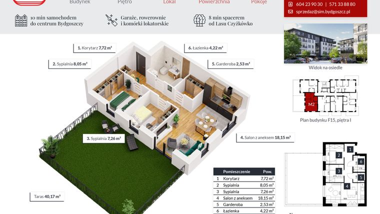 Rzut - Mieszkanie na sprzedaż 3 pokoje o powierzchni 47,93 m² - numer 2 w Tęczowy Zakątek F-15