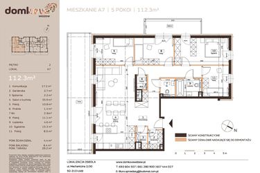 Rzut - Mieszkanie na sprzedaż 5 pokoi o powierzchni 112,3 m² - numer A7 w Domkove Widzew