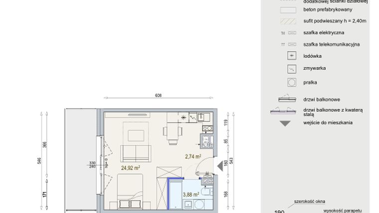 Rzut - Mieszkanie na sprzedaż 1 pokój o powierzchni 31,54 m² - numer D/5/3/1A w Modern Mokotów bud. F1 i F2