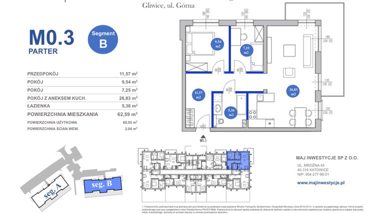 Rzut - Mieszkanie na sprzedaż 3 pokoje o powierzchni 60,55 m² - numer M0.3 w Osiedle Majowe 2.0
