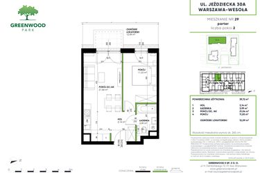 Rzut - Mieszkanie na sprzedaż 2 pokoje o powierzchni 39,72 m² - numer B 29 w Greenwood Park