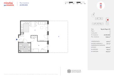 Rzut - Mieszkanie na sprzedaż 2 pokoje o powierzchni 55,94 m² - numer A3.100.M04 w Mieszkaj w mieście - Ogrody Glogera