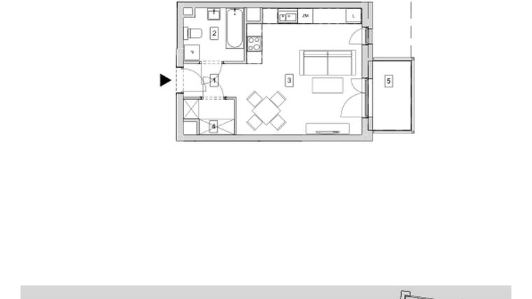 Rzut - Mieszkanie na sprzedaż 1 pokój o powierzchni 33,4 m² - numer B5-K2-3-2 w ATAL Strachowicka II