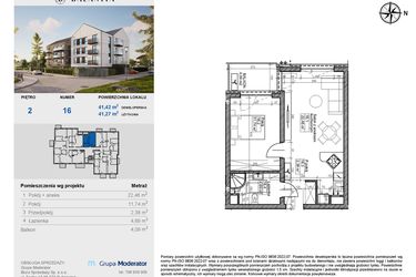 Rzut - Mieszkanie na sprzedaż 2 pokoje o powierzchni 41,27 m² - numer 16 w Balantia