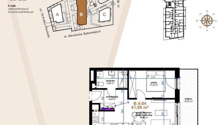 Rzut - Mieszkanie na sprzedaż 2 pokoje o powierzchni 41,09 m² - numer VB.4.04 w Vanda Park