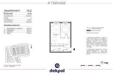 Rzut - Mieszkanie na sprzedaż 2 pokoje o powierzchni 36,9 m² - numer 10.2 w Trimare