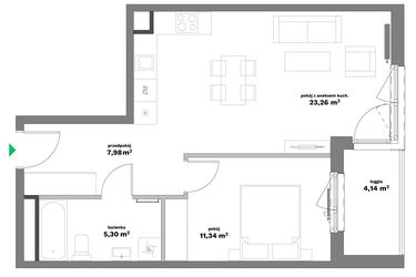 Rzut - Mieszkanie na sprzedaż 2 pokoje o powierzchni 47,88 m² - numer B1-25 w Forma Otwarta etap II