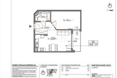 Rzut - Mieszkanie na sprzedaż 2 pokoje o powierzchni 48,4 m² - numer M33 w Kuźnicy Kołłątajowskiej 42