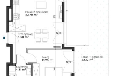 Rzut - Mieszkanie na sprzedaż 2 pokoje o powierzchni 45,43 m² - numer C-1 w Destino