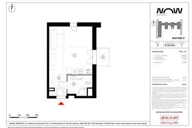 Rzut - Mieszkanie na sprzedaż 1 pokój o powierzchni 34,6 m² - numer E.04.08 w NOW