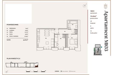 Rzut - Mieszkanie na sprzedaż 3 pokoje o powierzchni 53,61 m² - numer C.103 w Młyny Mogilska