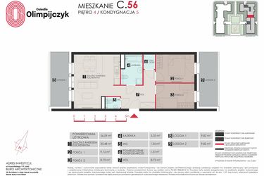 Rzut - Mieszkanie na sprzedaż 3 pokoje o powierzchni 56,79 m² - numer C56 w Osiedle Olimpijczyk II etap