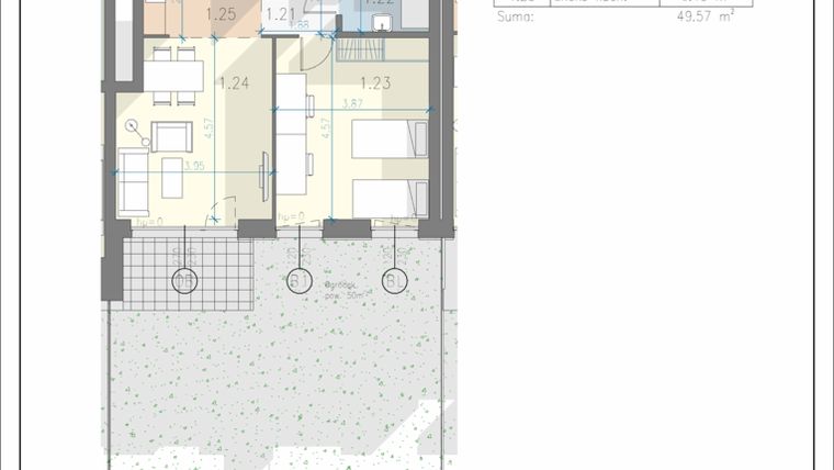 Rzut - Mieszkanie na sprzedaż 2 pokoje o powierzchni 49,57 m² - numer 4 w Residence Przewóz 41