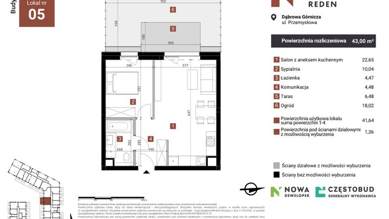 Rzut - Mieszkanie na sprzedaż 2 pokoje o powierzchni 43 m² - numer A5 w Nowy Reden