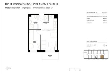 Rzut - Mieszkanie na sprzedaż 2 pokoje o powierzchni 33,27 m² - numer A2.2/37 w Altro A2/2