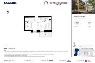Rzut - Mieszkanie na sprzedaż 1 pokój o powierzchni 30,51 m² - numer M.06 w Niedziałkowskiego Park