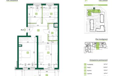 Rzut - Mieszkanie na sprzedaż 3 pokoje o powierzchni 68,6 m² - numer 9.23 w Zielona Przystań