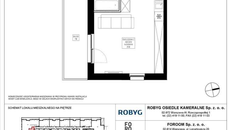 Rzut - Mieszkanie na sprzedaż 1 pokój o powierzchni 30,41 m² - numer OK6/A/0/7 w Osiedle Kameralne VI