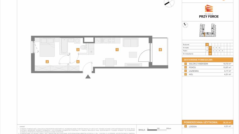 Rzut - Mieszkanie na sprzedaż 2 pokoje o powierzchni 38,35 m² - numer 28 w Osiedle Przy Forcie
