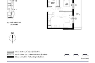 Rzut - Mieszkanie na sprzedaż 2 pokoje o powierzchni 33,64 m² - numer M40 w Kwarcowe Wzgórze