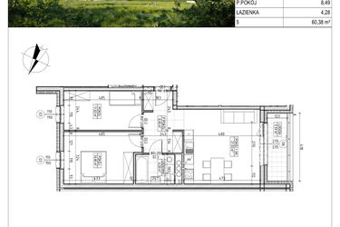 Rzut - Mieszkanie na sprzedaż 3 pokoje o powierzchni 60,38 m² - numer C5.05.63 w Osiedle Panorama Wiślana Etap IV - budynek C5