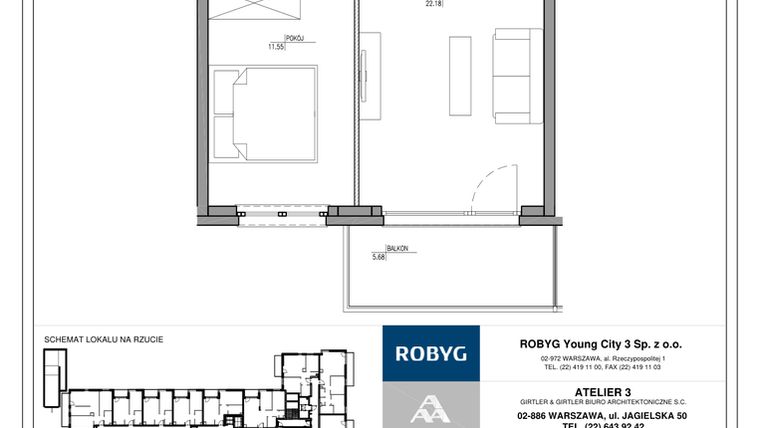 Rzut - Mieszkanie na sprzedaż 2 pokoje o powierzchni 41,38 m² - numer MC/H/A/1/11 w Modern City etap H