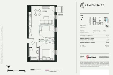Rzut - Mieszkanie na sprzedaż 1 pokój o powierzchni 53,4 m² - numer 4.7 w Kamienna 28 - apartamenty inwestycyjne