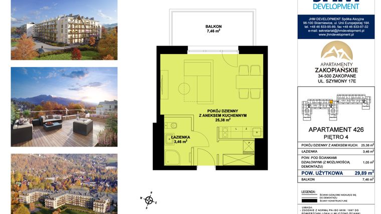 Rzut - Mieszkanie na sprzedaż 1 pokój o powierzchni 29,91 m² - numer 426 w Apartamenty Zakopiańskie