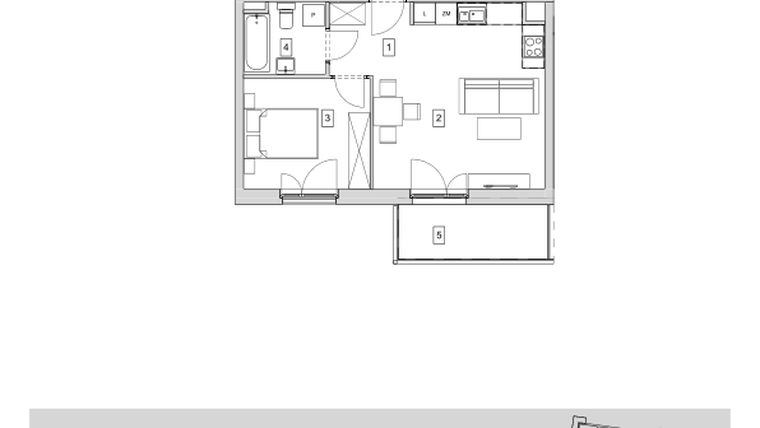 Rzut - Mieszkanie na sprzedaż 1 pokój o powierzchni 41,28 m² - numer B5-K3-1-2 w ATAL Strachowicka II