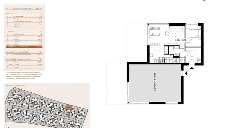 Rzut - Mieszkanie na sprzedaż 5 pokoi o powierzchni 101,03 m² - numer A29 w Kosocicka Ambient