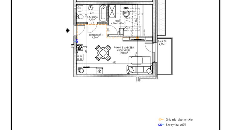 Rzut - Mieszkanie na sprzedaż 2 pokoje o powierzchni 35,19 m² - numer 15 w Osiedle OdNowa K5
