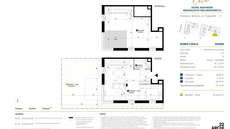 Rzut - Mieszkanie na sprzedaż 1 pokój o powierzchni 73,13 m² - numer AE0006 w Viva Cité 2
