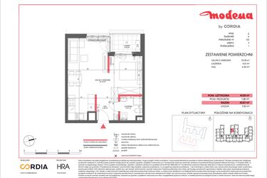 Rzut - Mieszkanie na sprzedaż 1 pokój o powierzchni 41,59 m² - numer A.103 w Modena II